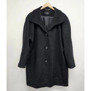 Ellen Tracy Black Wool Angora Blend Lined Coat Sz 18W Classic Winterwear Pockets